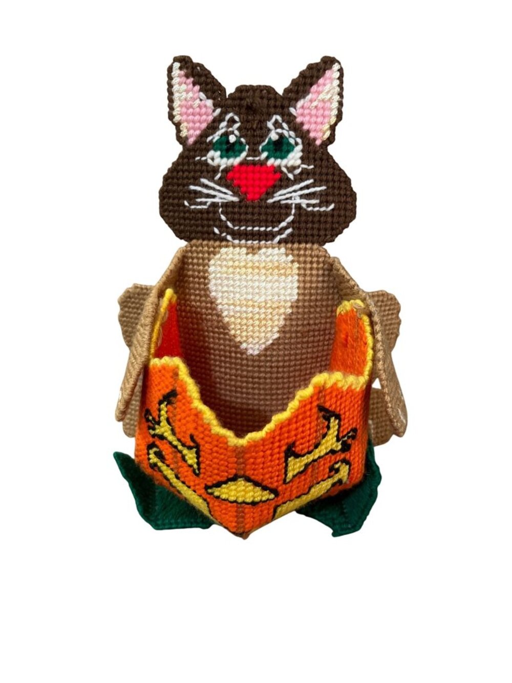 Handmade Halloween Cat Basket With Pumpkin Design Used - Picture 1 of 9